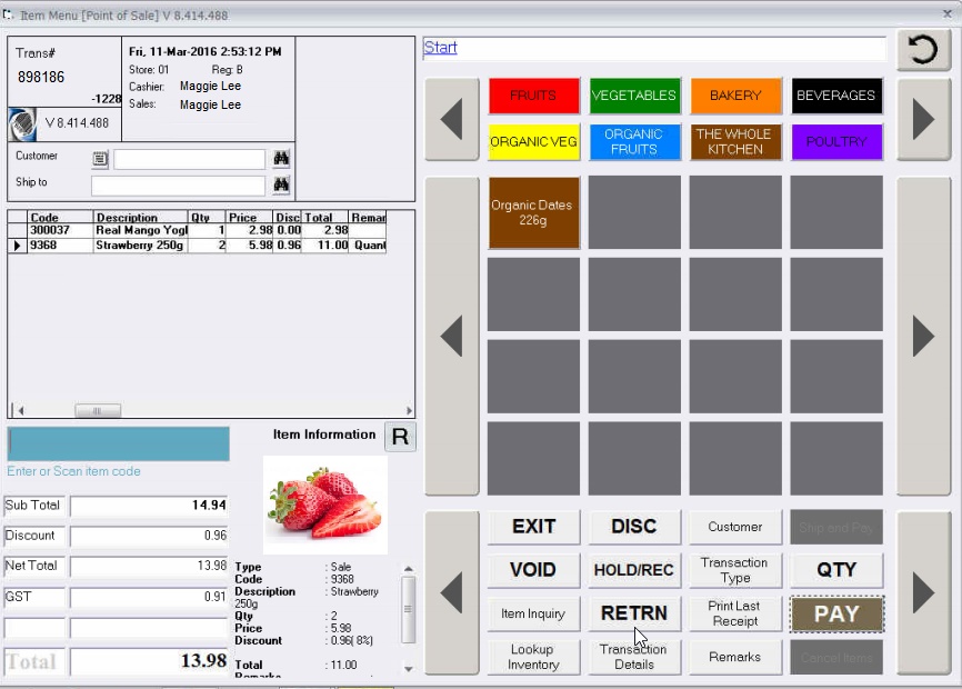 POS Item Menu for PLUs is User-Definable