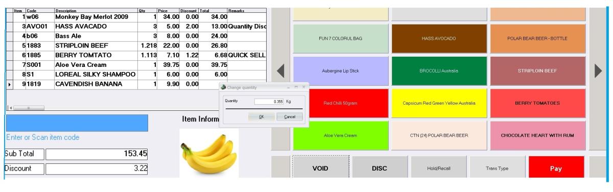 Grocery POS sell screen - weight value transferred from scale unit.