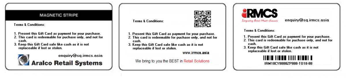 Back view of Gift Card. Beside magnetic stripe, bar code can be applied for gift card number.